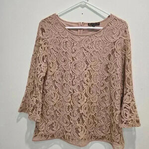 Adrianna Papell Lace Overlay Top 3/4 Bell Sleeves Women's Size XL Peach
